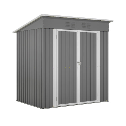 6x4 Outdoor Metal Garden Tool Storage Shed with Lockable Door and Floor Frame - Gray