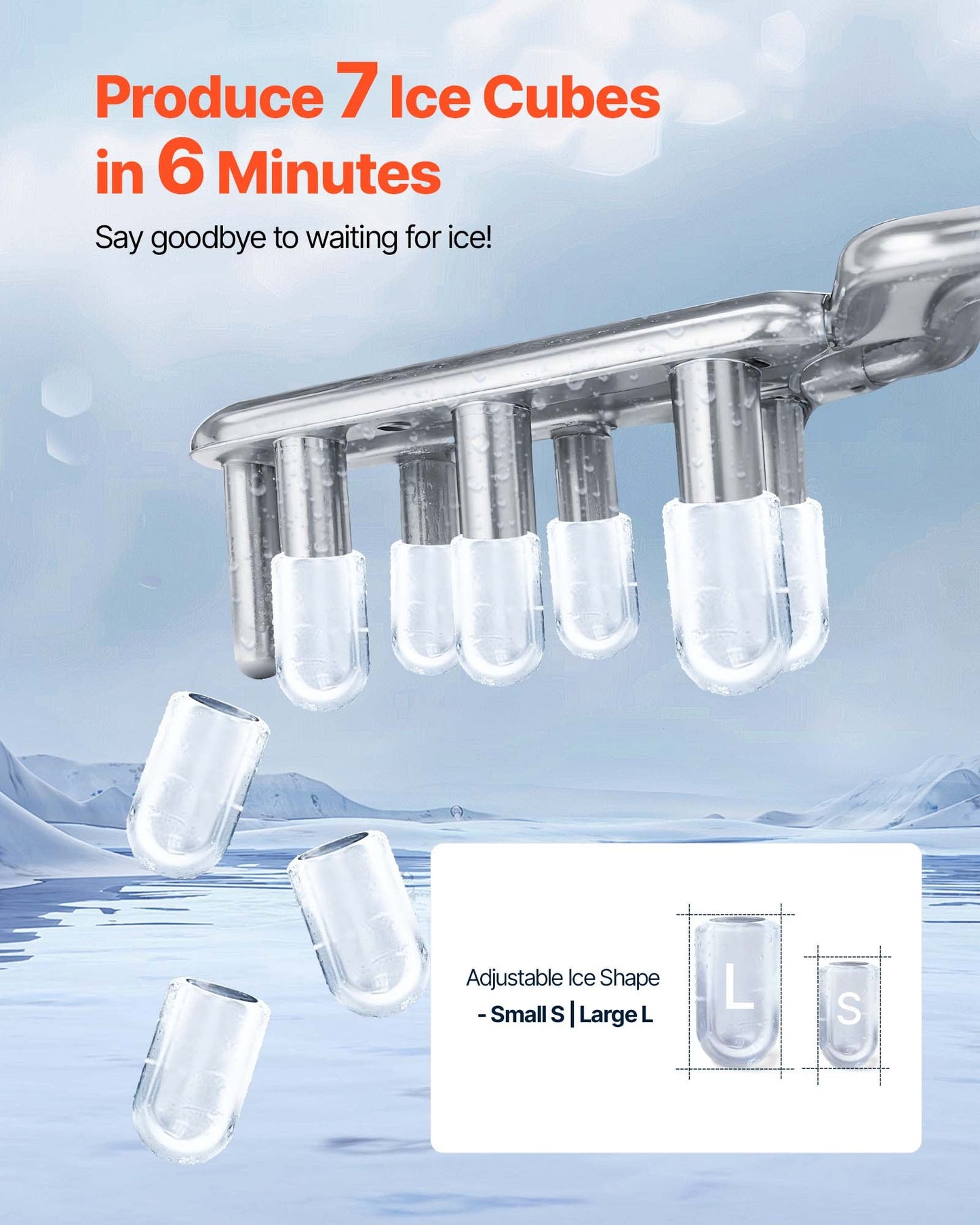 Countertop Ice Maker - Fast 7 Cubes in 6 Min, 26 Lbs Daily, Self-Cleaning Portable Machine with 2 Ice Sizes