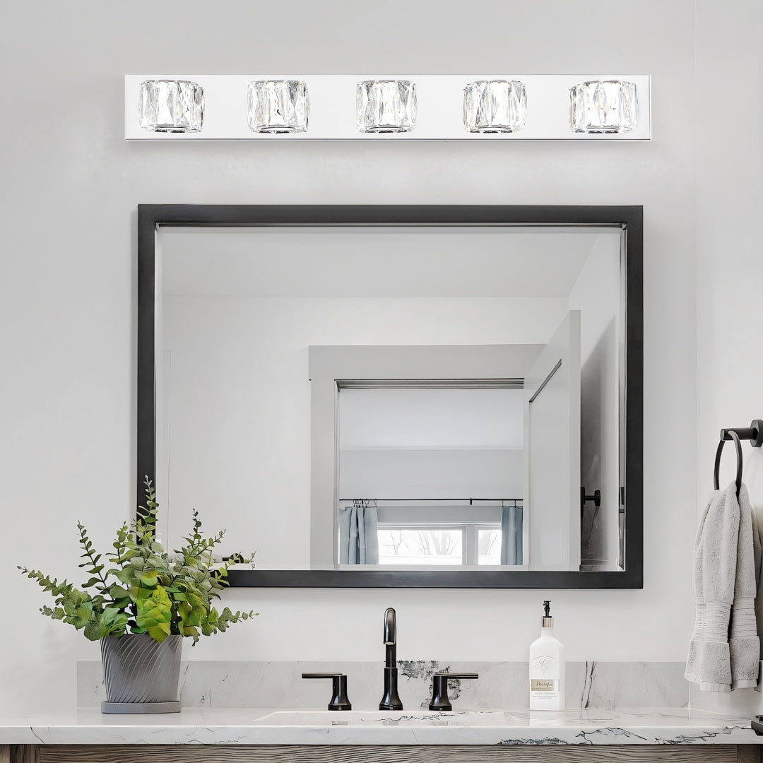 Modern 5-Light LED Wall Sconce - Chrome & Crystal Vanity Light