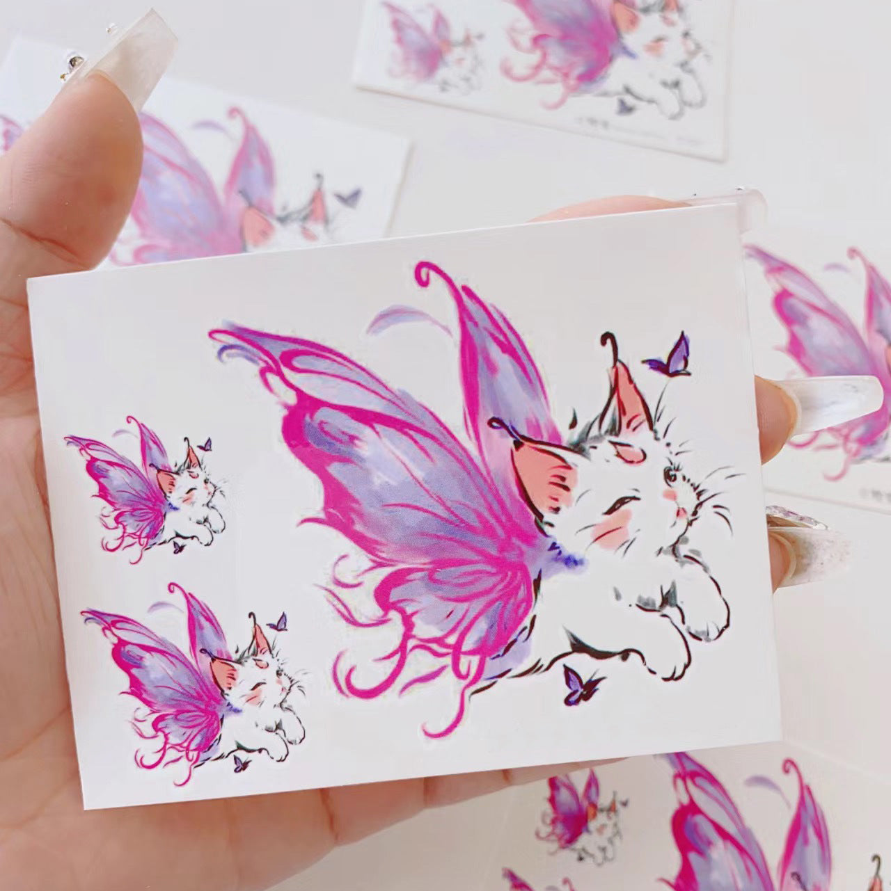 Cat Tattoo Sticker Angel Cat Pattern 11x7.8cm Body Art Decal for Skin