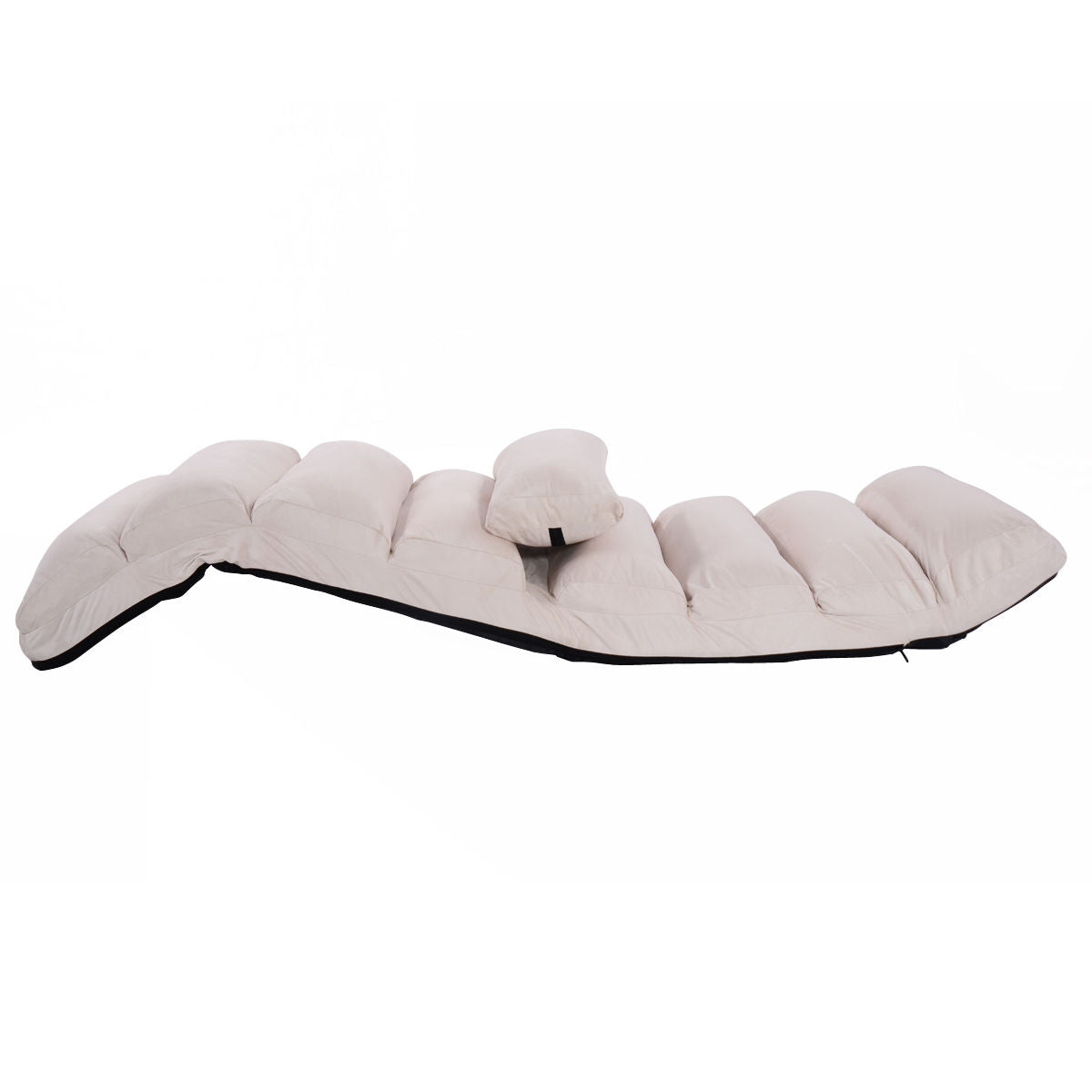 Folding Lazy Sofa Chair with Pillow - Beige Lounge Bed