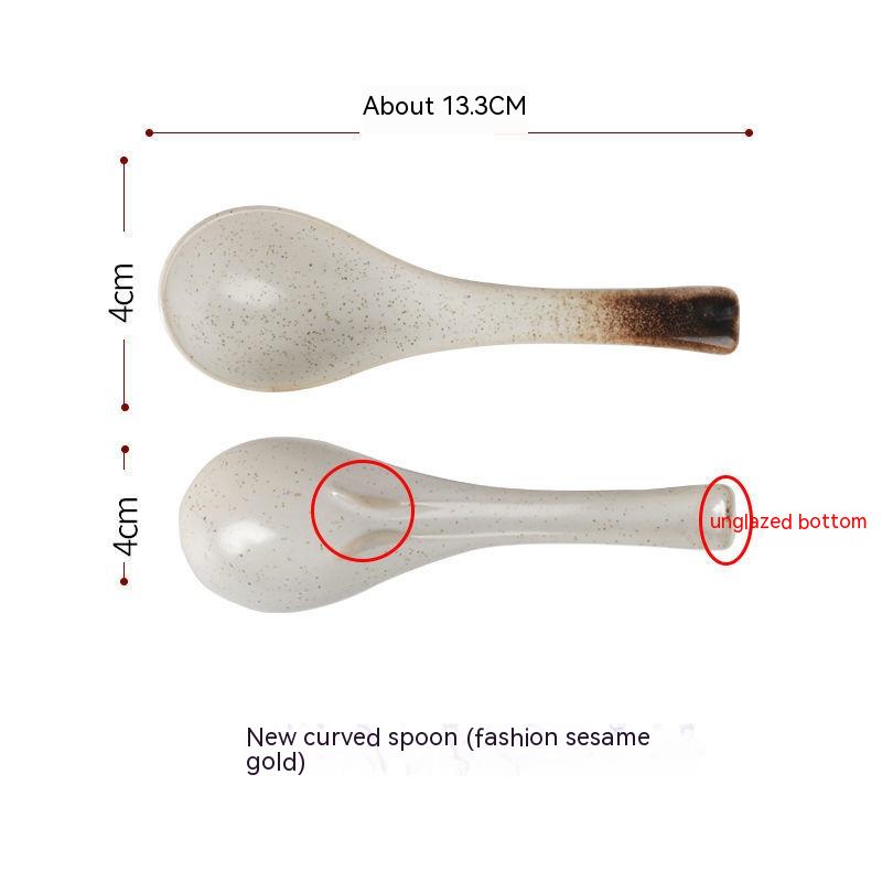 Ceramic Ramen Noodle Spoon - Bent Chinese Style Kitchen Utensil