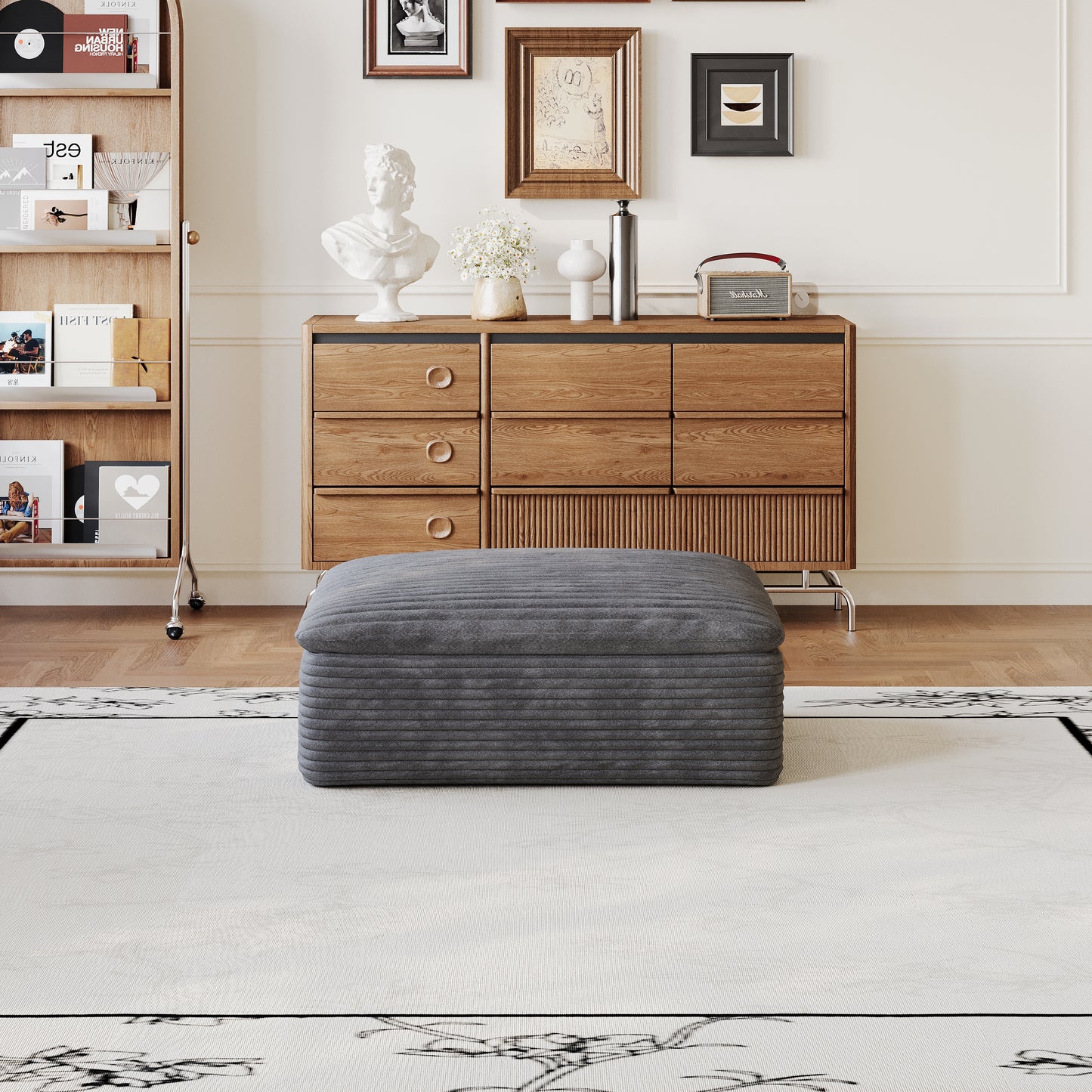 Dark Grey Ottoman - Fabric Foam Cushion for Living Space