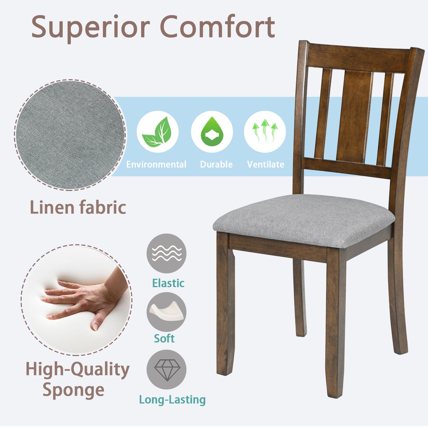 Walnut Wooden Dining Chairs Set of 4 with Padded Seats