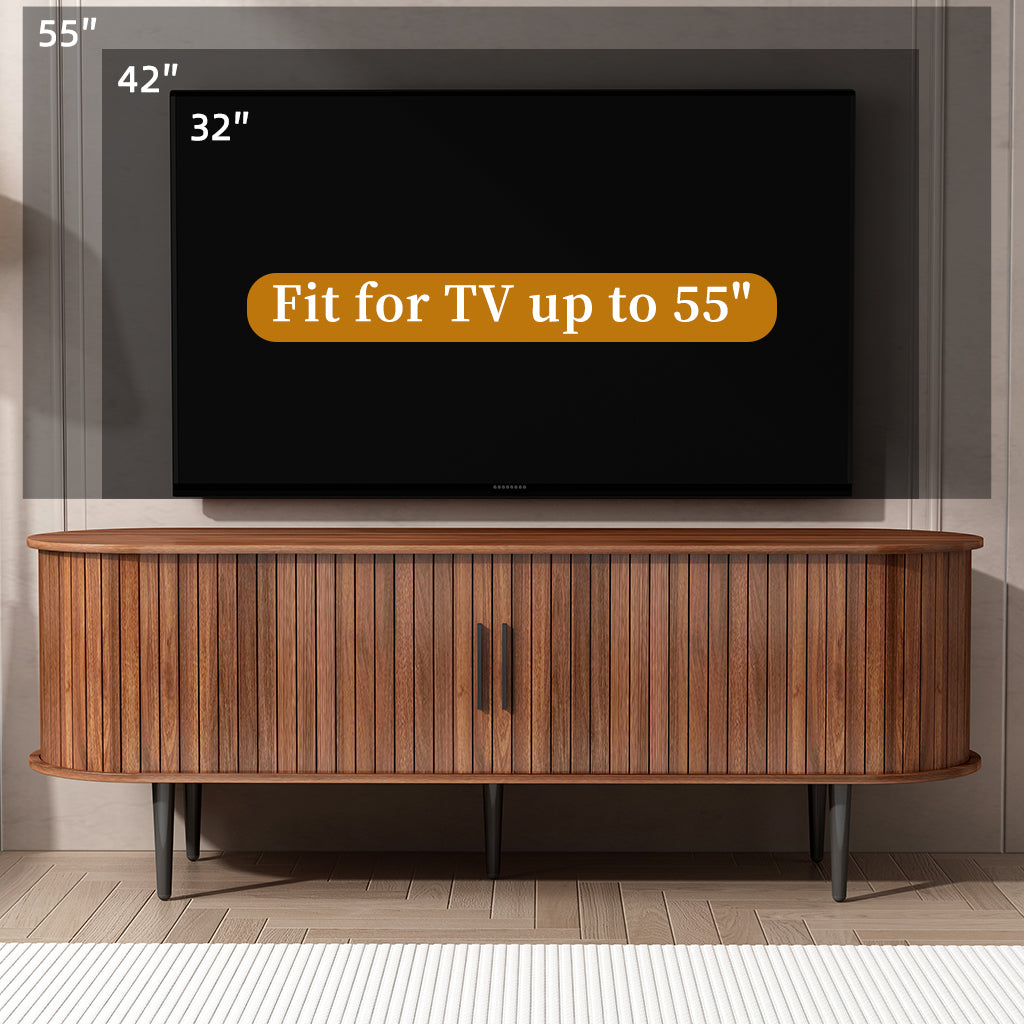 55" Modern TV Stand Console Table with Sliding Door - Walnut