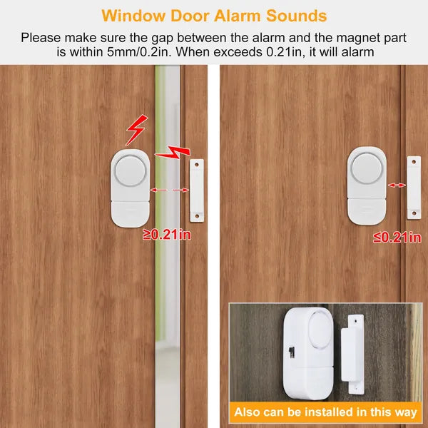 Wireless Magnetic Door Window Alarm Sensor - 90dB Home Security Burglar Alert