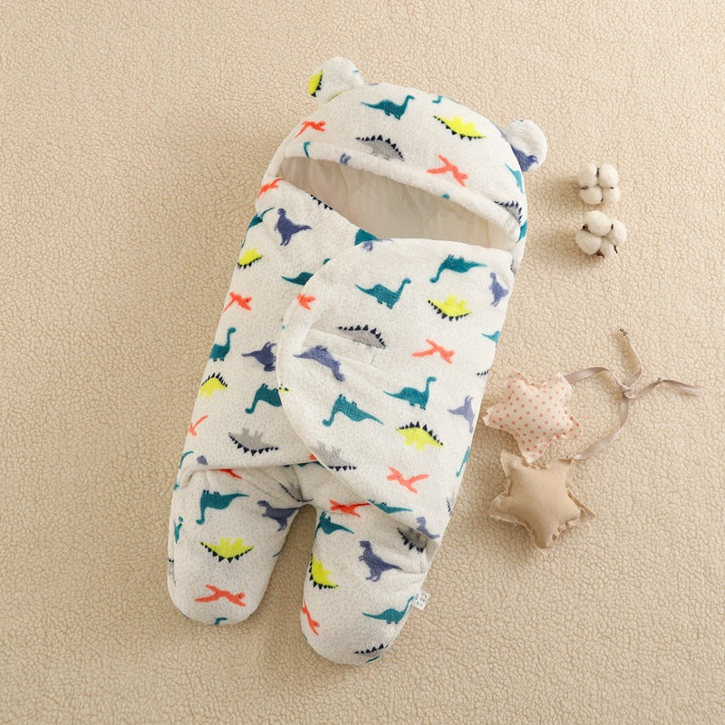 Baby Sleeping Bag with Cartoon Prints, Thick Flannel Swaddle for Newborns