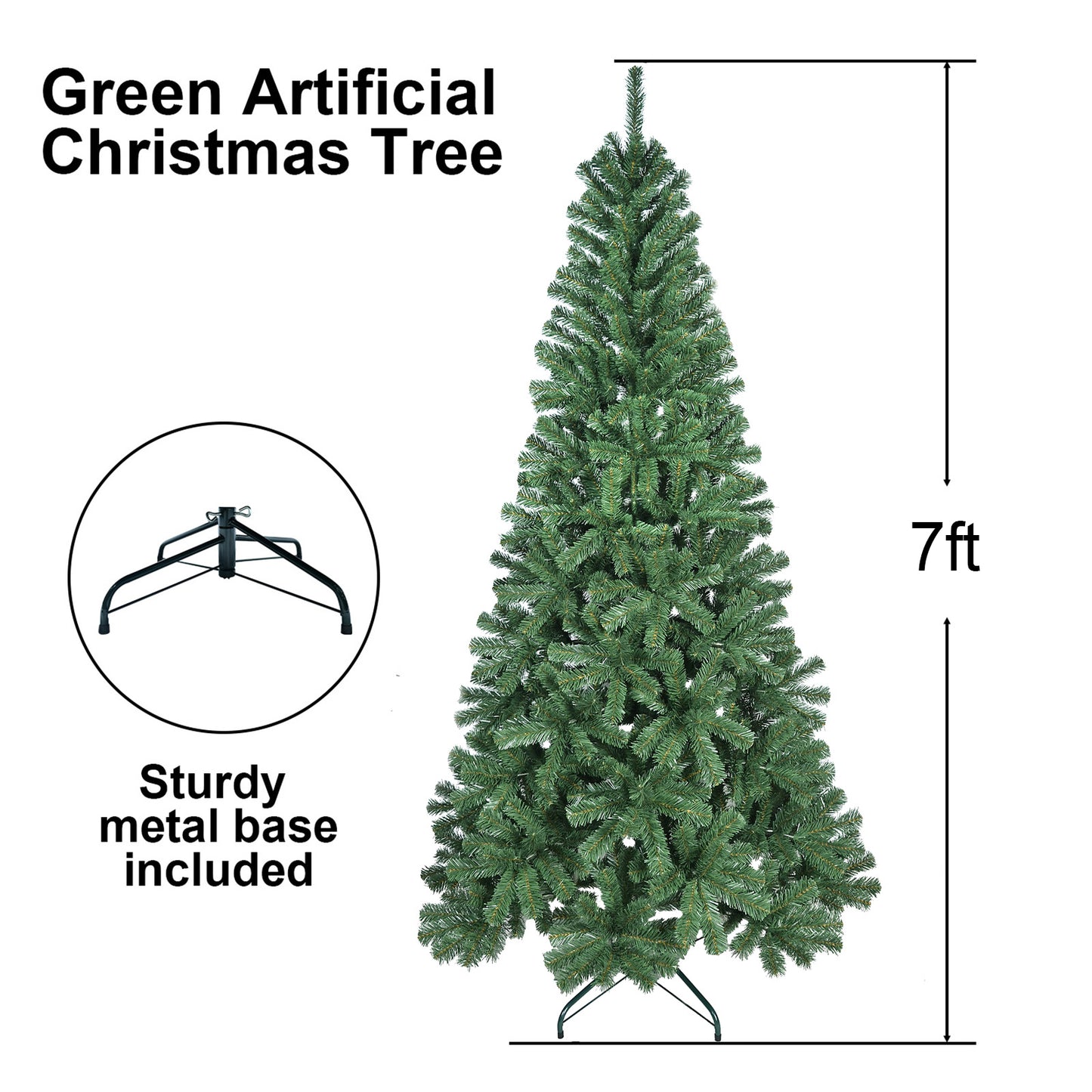 Unlit Artificial Christmas Tree with Metal Stand - Multiple Heights