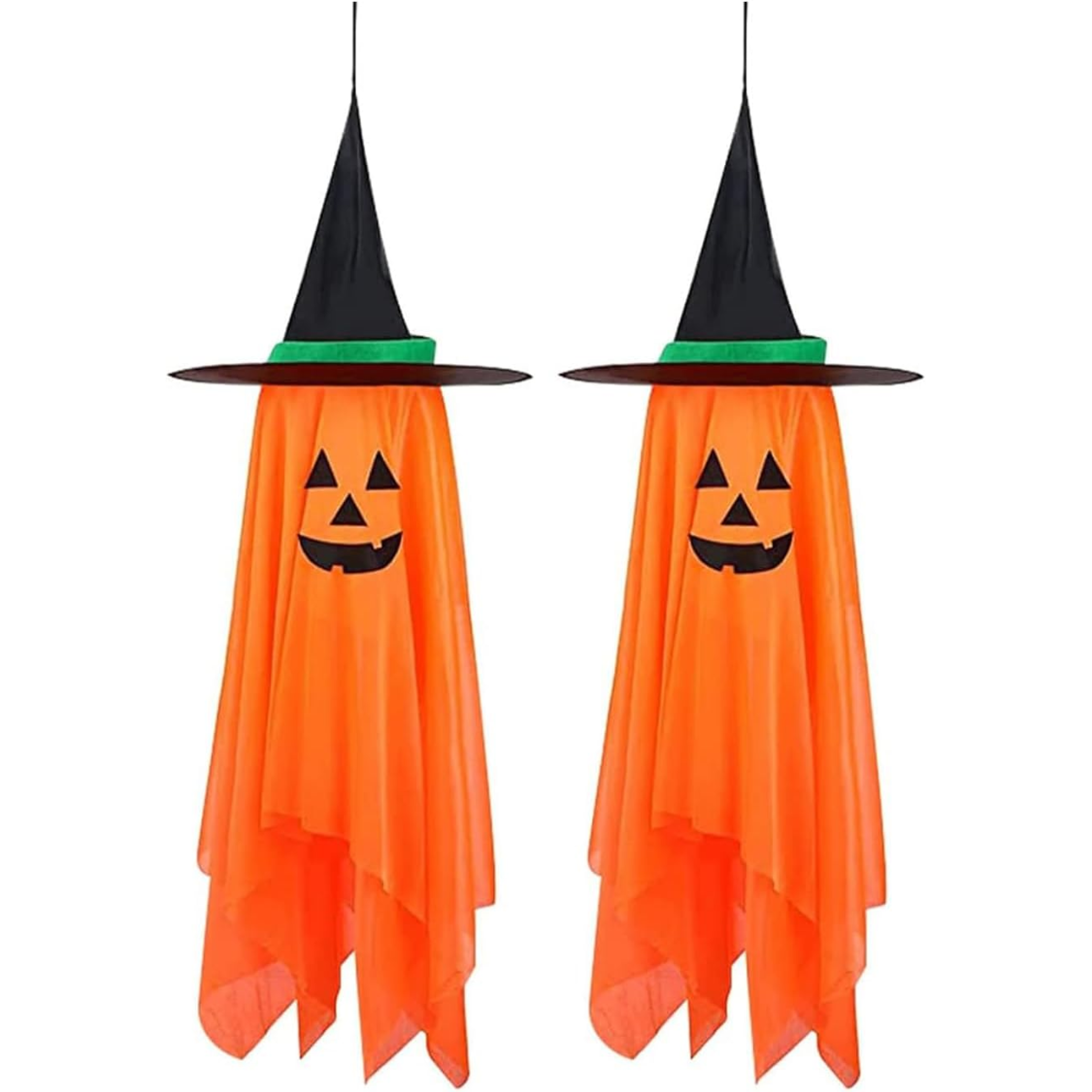 Halloween Pumpkin Witch Hat Ornaments - 2 Pcs Orange Decorations