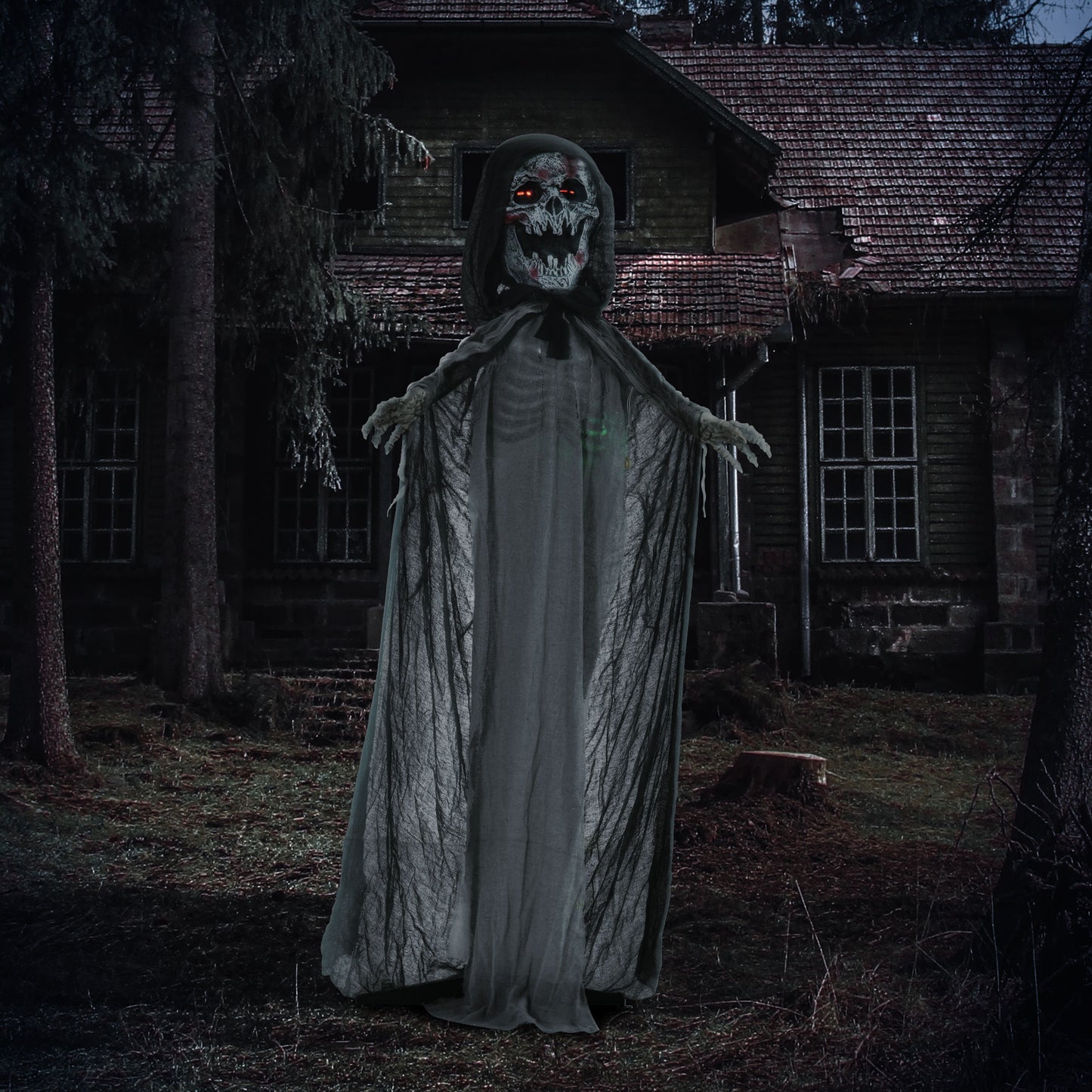 Animated Skeleton Witch Outdoor Halloween Decoration - Grey