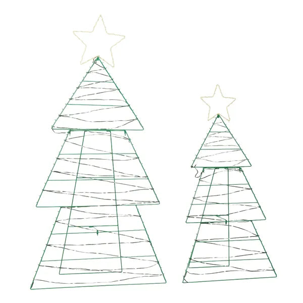 Lighted Metal Christmas Tree Yard Decorations - Set of 2 with 150 LED Lights