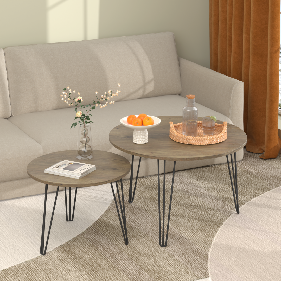 27.56" Round Nesting Coffee Table Set of 2 - Rustic Brown