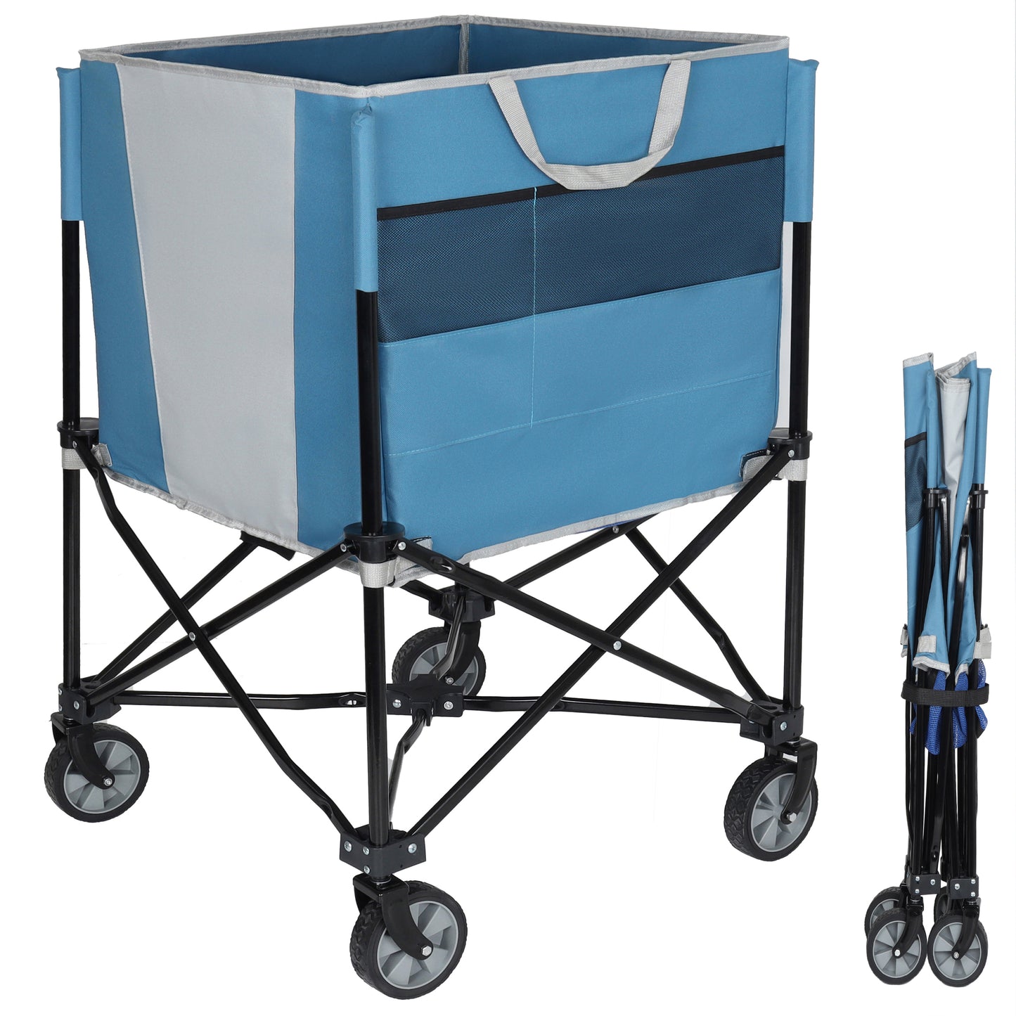 Collapsible Rolling Ball Storage Cart with Wheels - Blue Gray