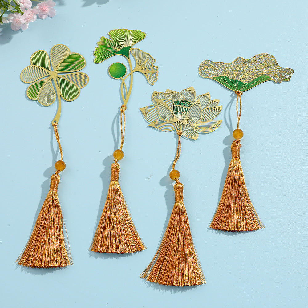 Metal Leaf Vein Bookmark - Classical Art Style, Four Seasons Plant Design