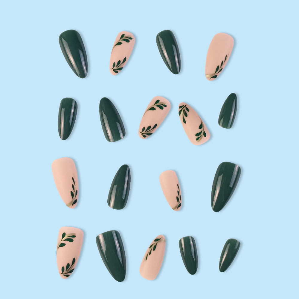 Green Leaf Nail Art Patches - Removable Fake Nail Stickers for Ladies