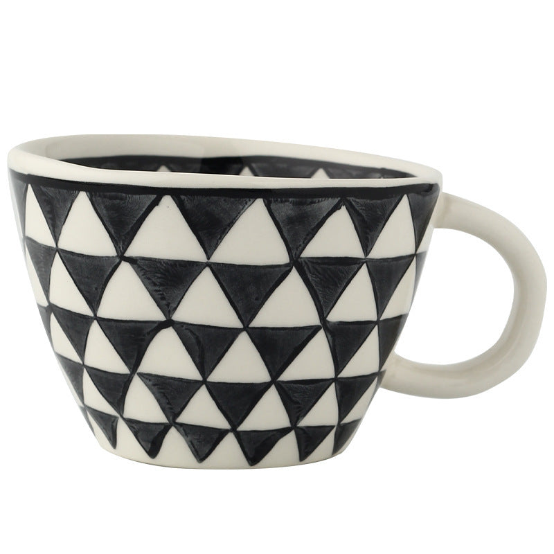 Japanese Geometric Ceramic Mug - Wide Mouth Hand-Pinched 330ml Drinkware