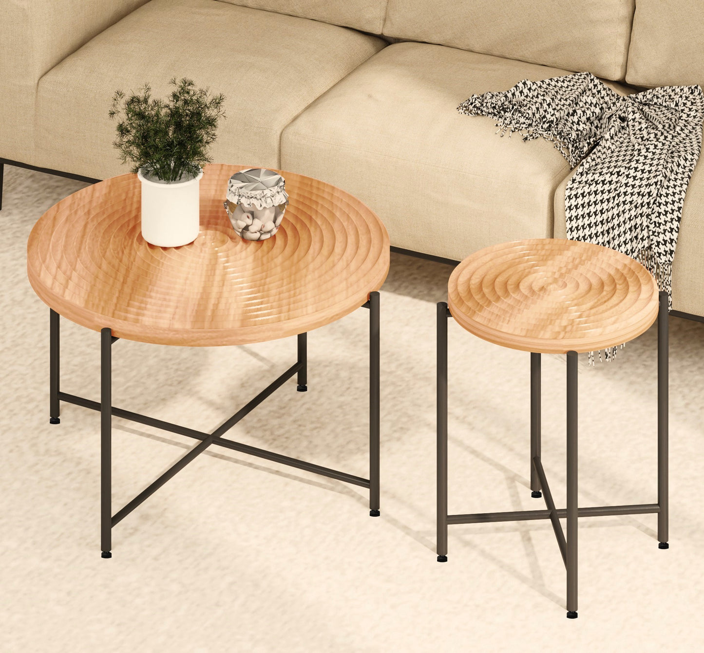 2-Piece Coffee And End Table Set -Waterproof MDF With PVC Cover,