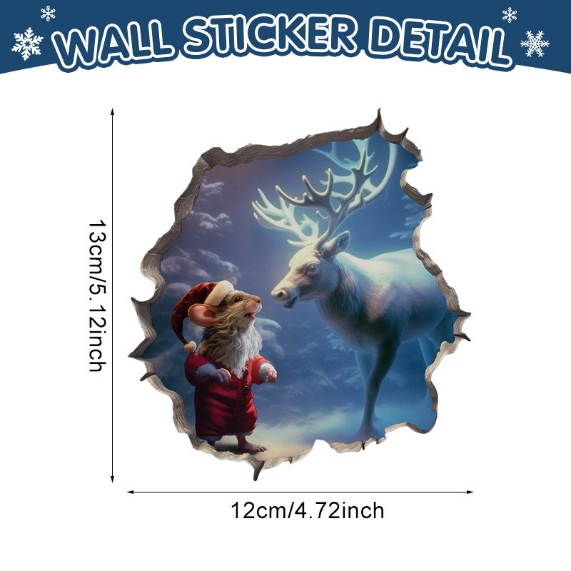 Christmas Cartoon Animal Mouse Hole Wall Sticker - Festive Decor for Home & Garden