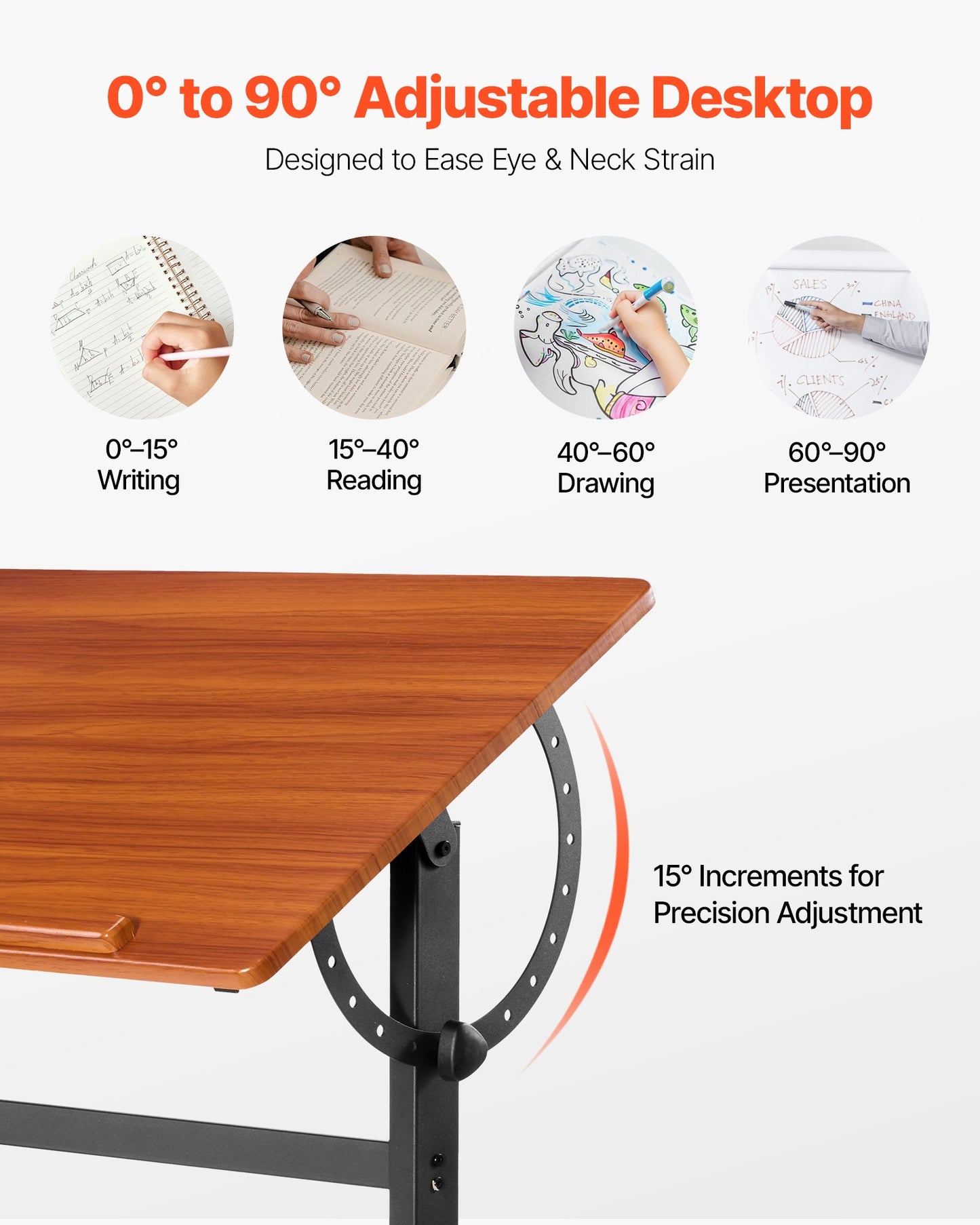 Adjustable Drafting Table - Wooden Drawing Desk with H-Frame