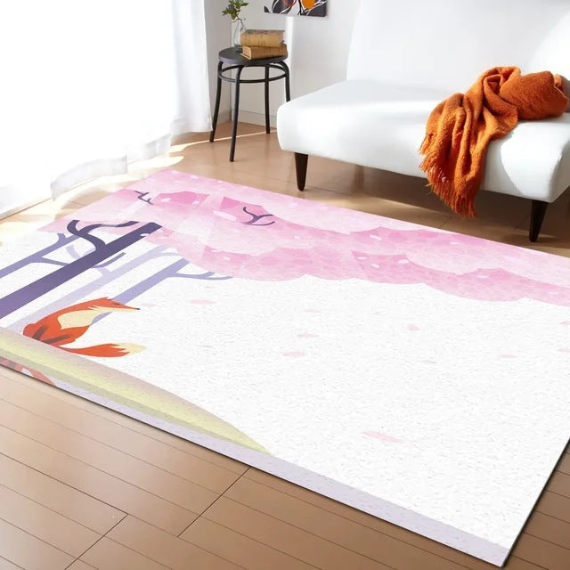 Pastel Cherry Blossom and Crescent Moon Non-Slip Flannel Floor Mat - Home Rug