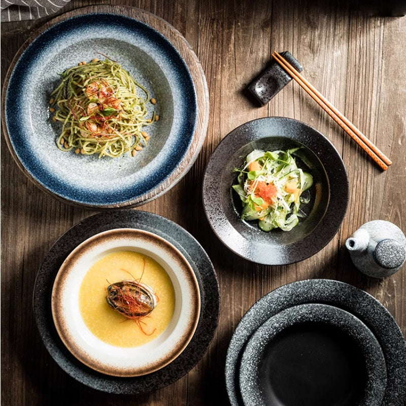 Ceramic Flat Plate with Straw Hat Design - Household Dinnerware Set