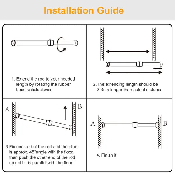90cm Adjustable Tension Curtain Rod - Heavy-Duty Steel