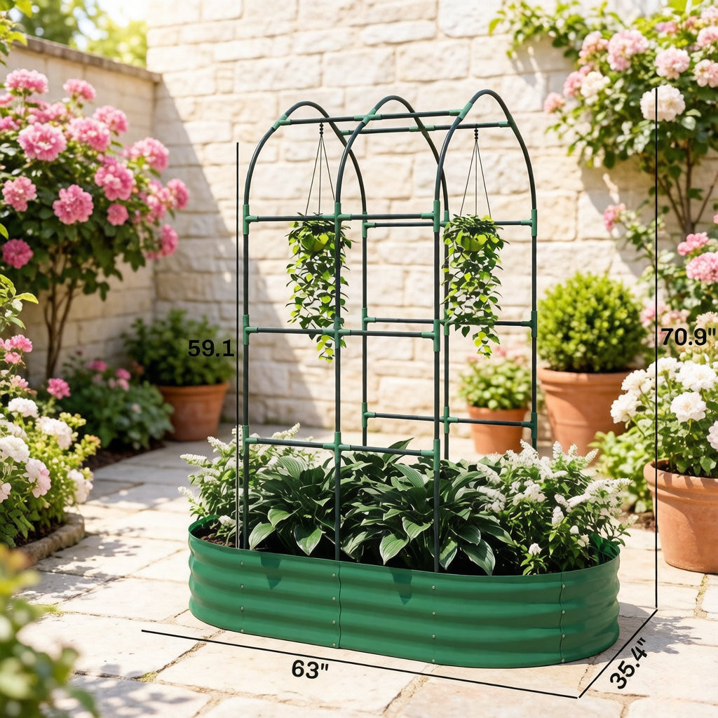 Galvanized Metal Raised Garden Bed with Trellis - 5' x 3'