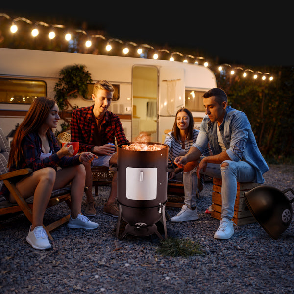 Heavy Duty Vertical Steel Charcoal Smoker - Multi-Layer Outdoor BBQ Grill