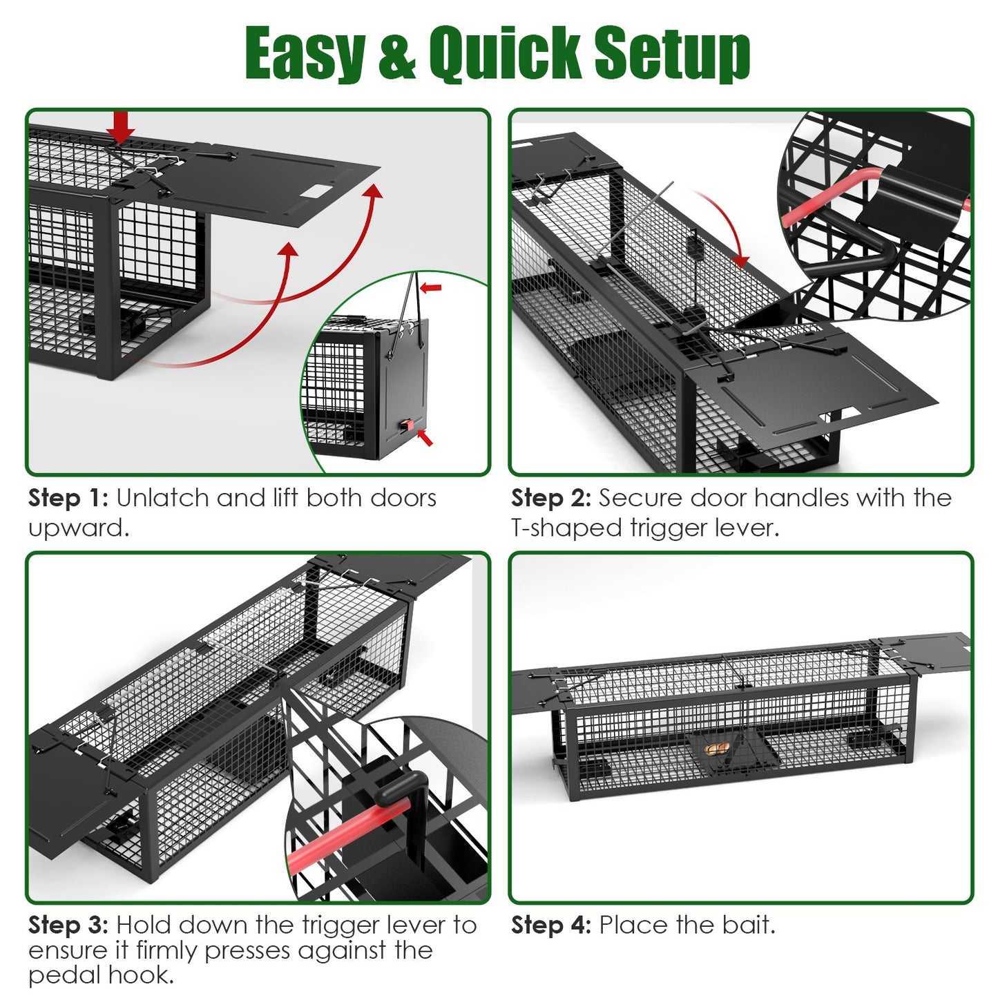 Humane Live Rat Trap - 2-Door Heavy-Duty Galvanized Iron Cage