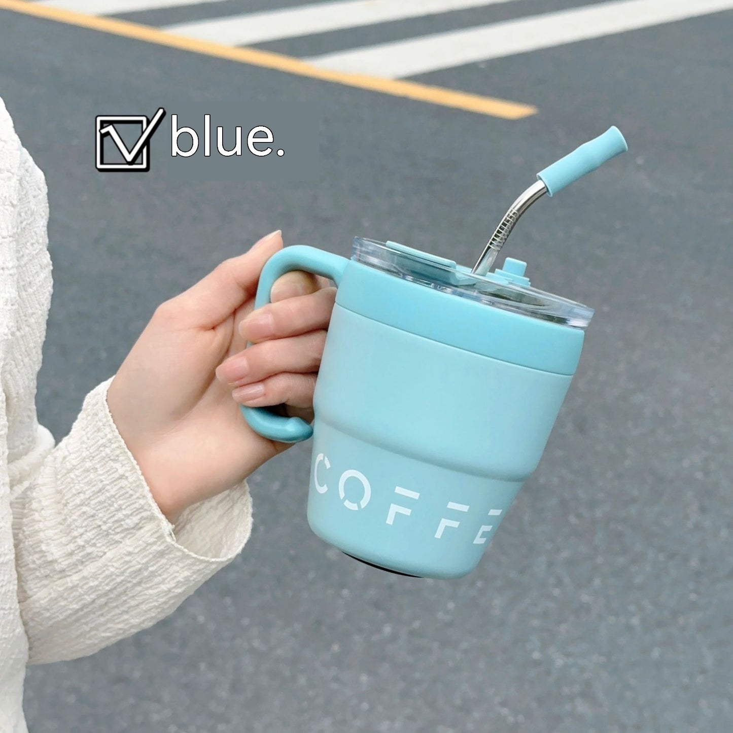 Stainless Steel Mug Cup with Suction Tube for Home & Kitchen 480ml