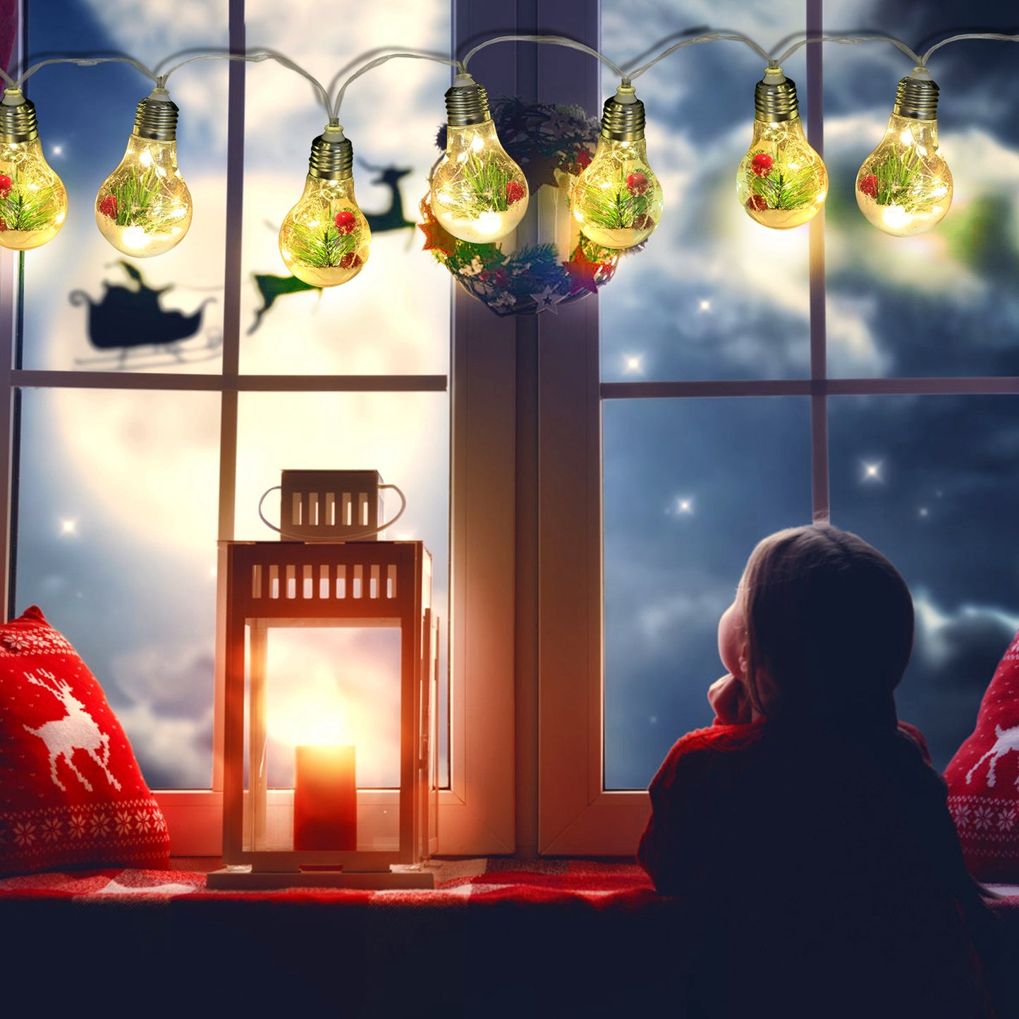 Warm White Christmas Snow Globe String Lights - 10 LED Bulbs, 13.78FT