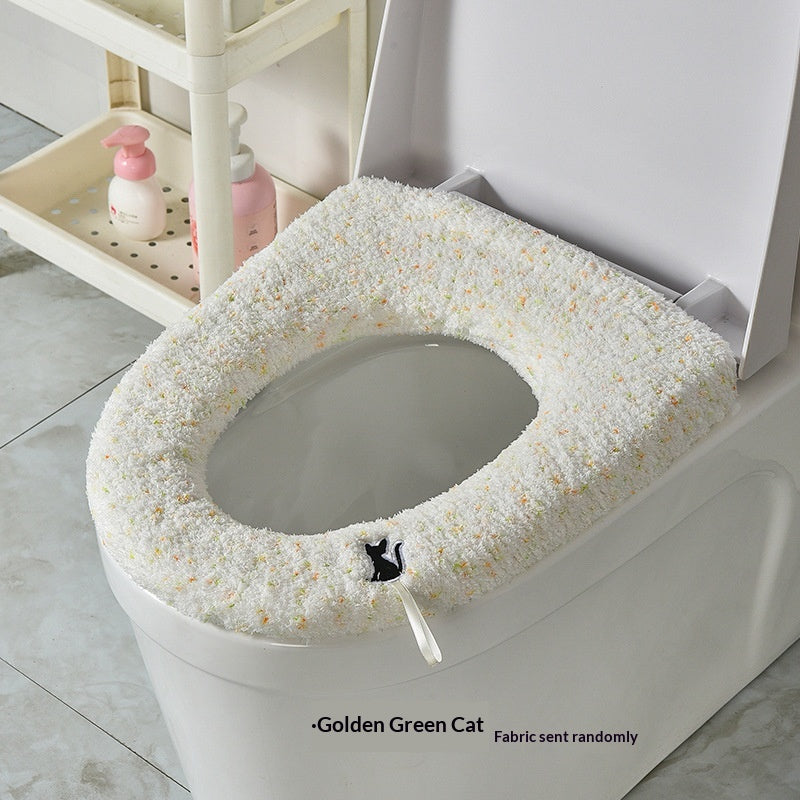 Universal Toilet Seat Cover for Bathroom Use - Winter & Autumn Fit, Slip-On Polyester
