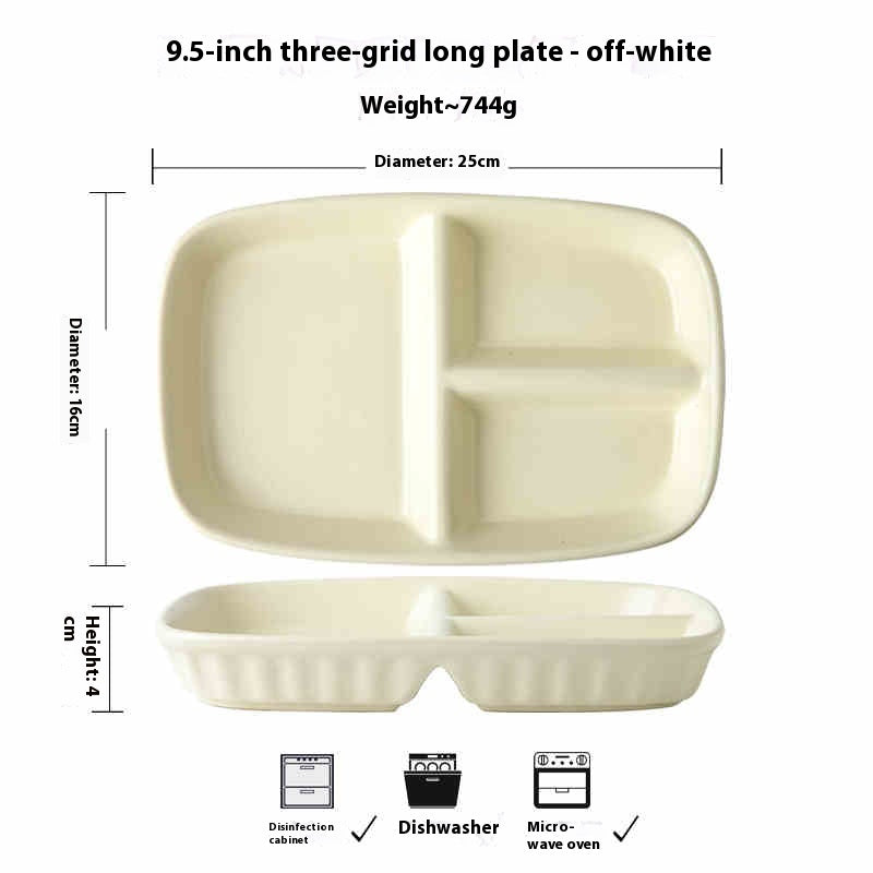 Divided Fat Reduction Ceramic Dumpling Plate – 9.5 Inch Three-Grid Porcelain Plate