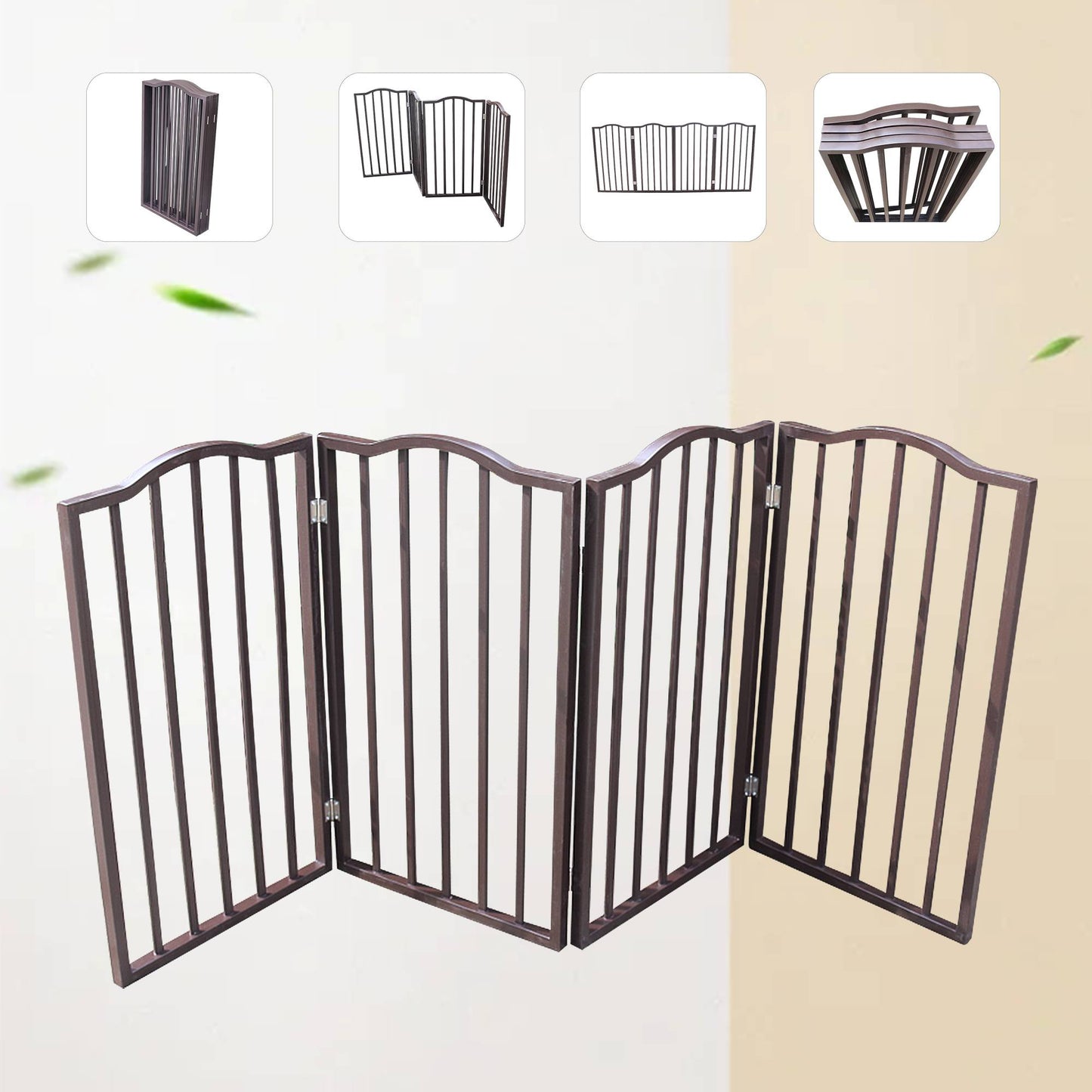 Folding Wooden Pet Gate for Doorways and Stairs - Adjustable, No Installation