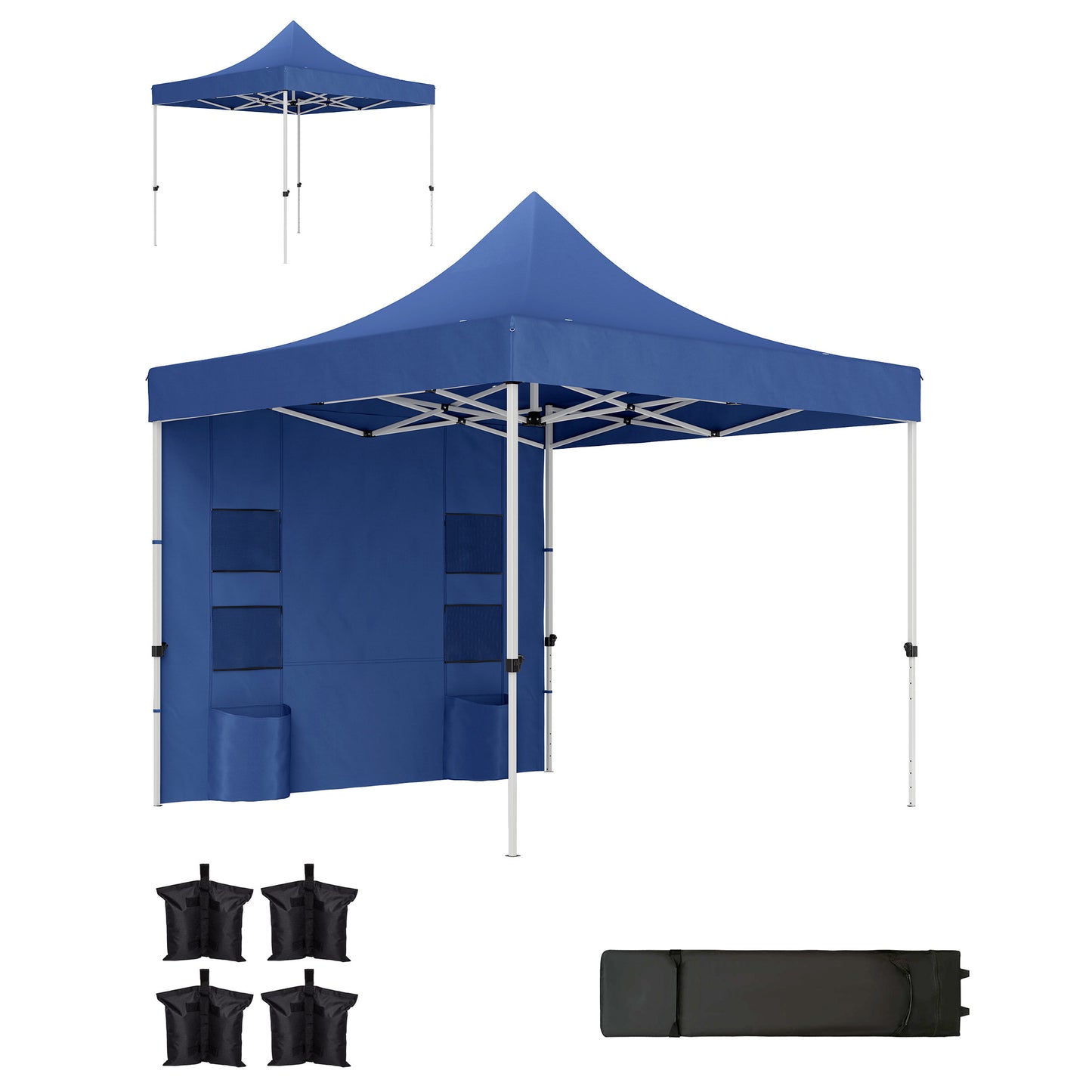 10x10 Heavy Duty Pop Up Canopy Tent with Sidewall - Dark Blue