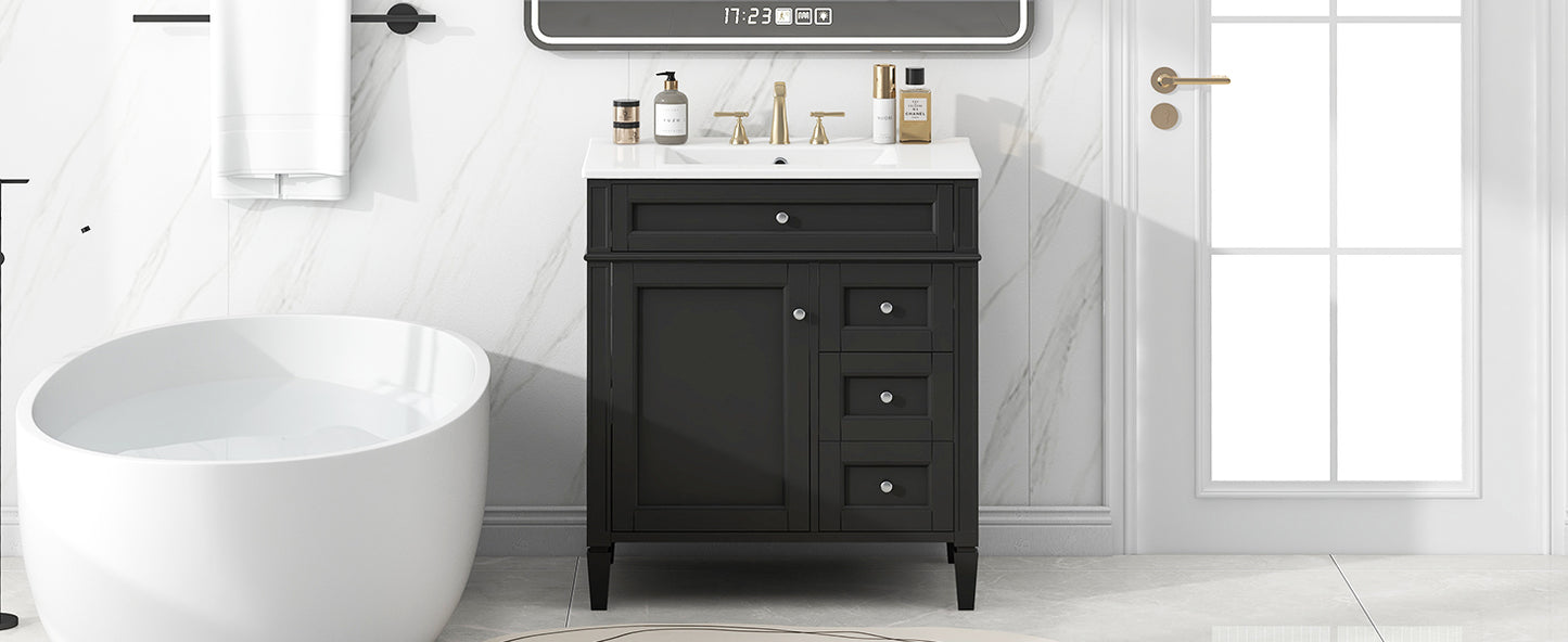30'' Modern Bathroom Vanity with Sink - Black Storage Cabinet