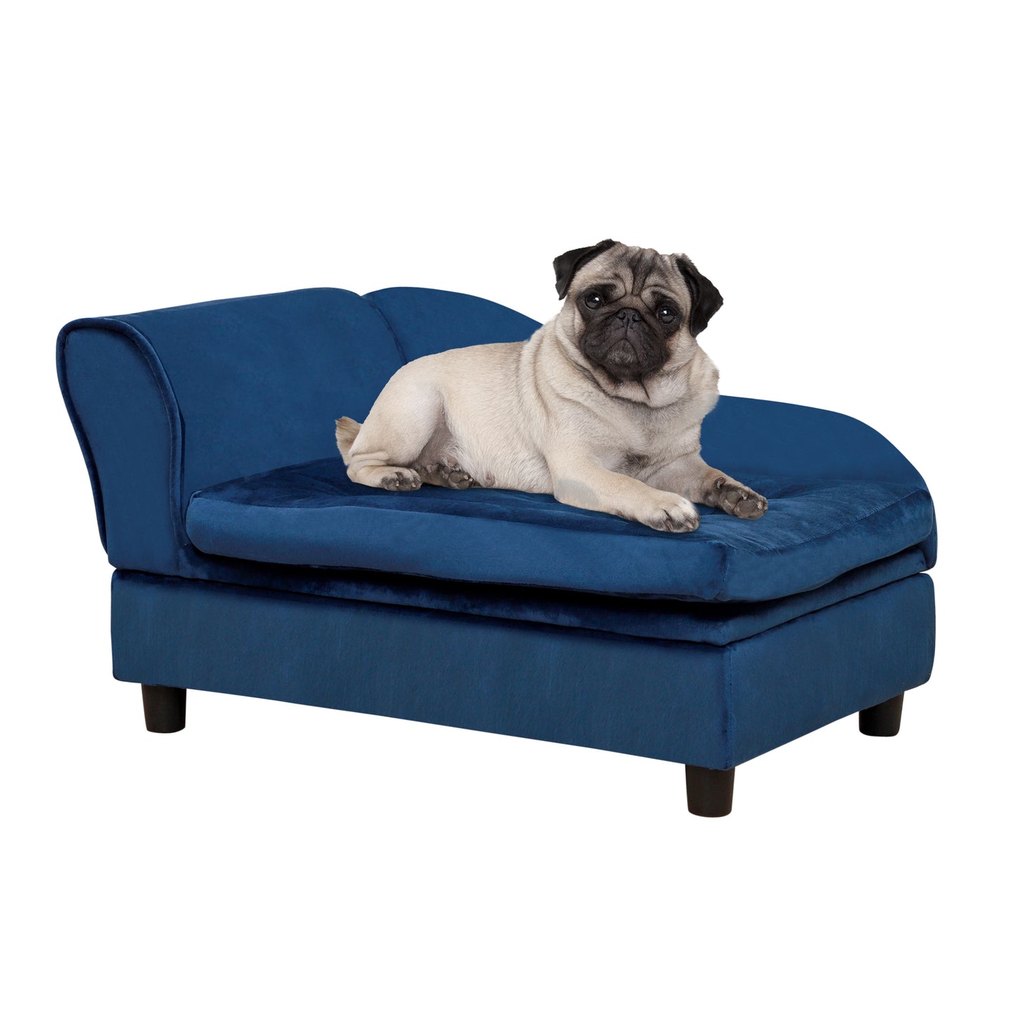 Small Dog Bed with Hidden Storage - Modern Pet Sofa with Soft Foam & Blue Finish