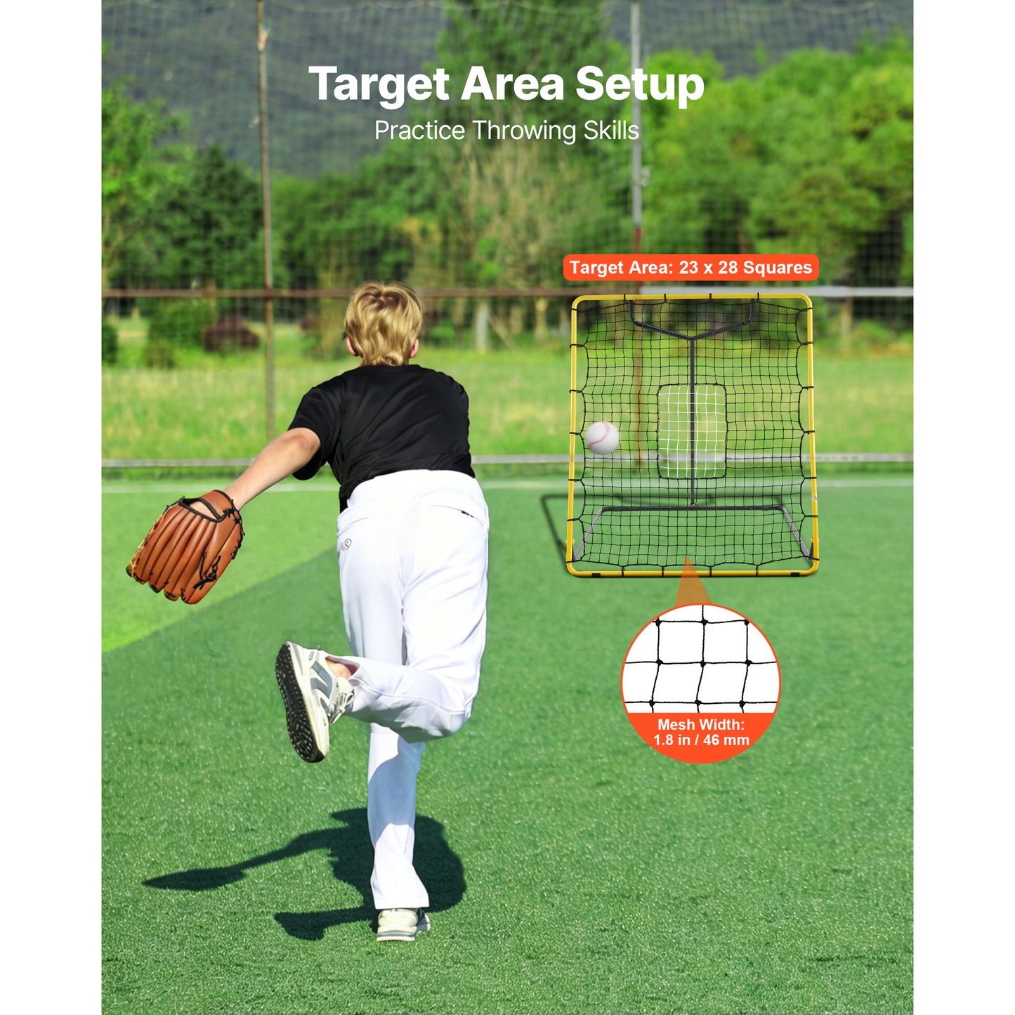 Baseball Softball Rebounder Net 4x4.5 ft Pitch Back Training Target with Adjustable Angles