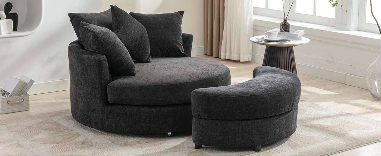 360° Swivel Accent Barrel Chair with Storage Ottoman & 4 Pillows - Gray