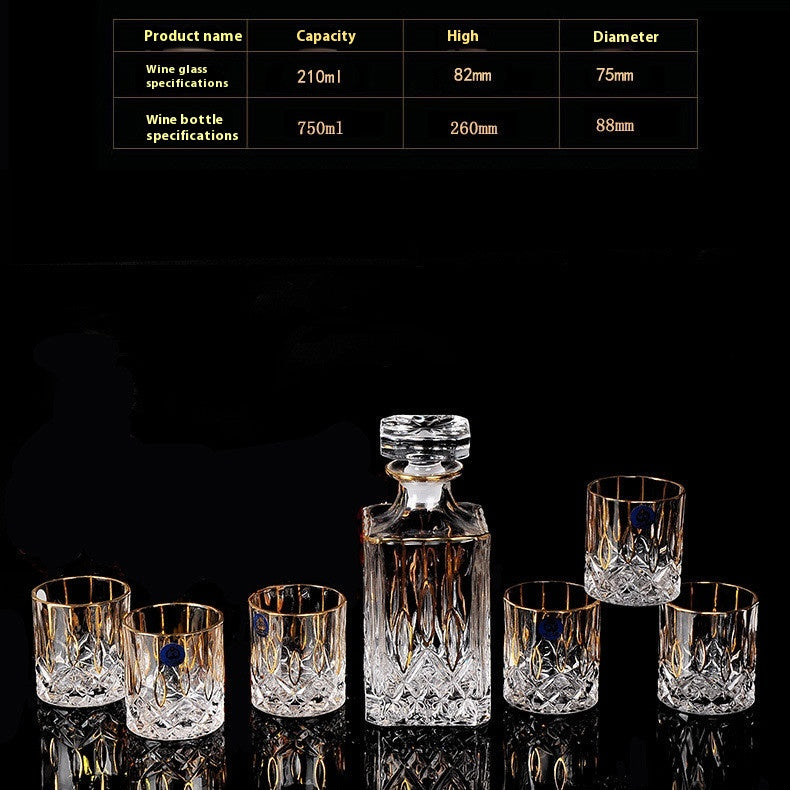Crystal Glass Whiskey and Wine Set - Creative Gold Finish, 7-Piece Home Barware
