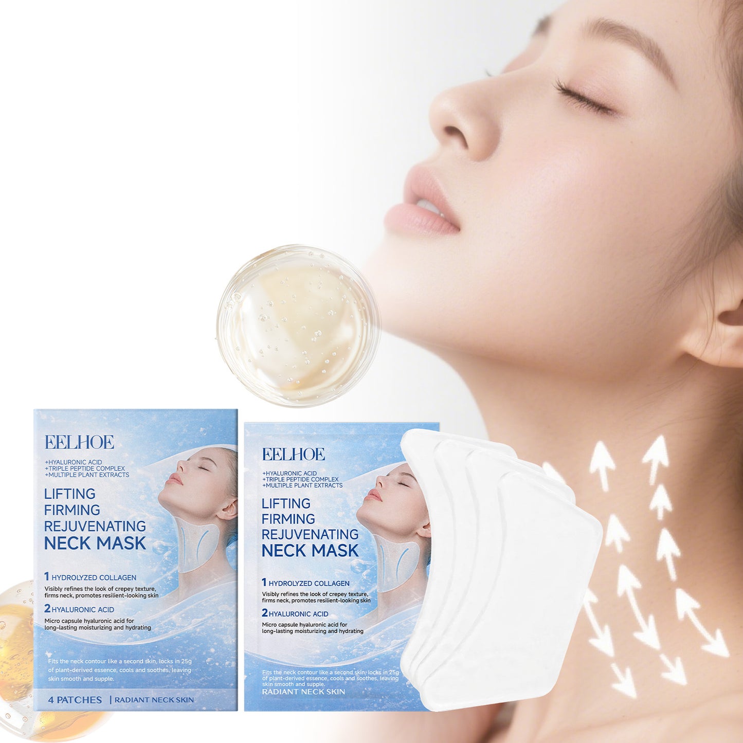 Hydrating Collagen Neck Mask - 4 Patches for Skin Rejuvenation
