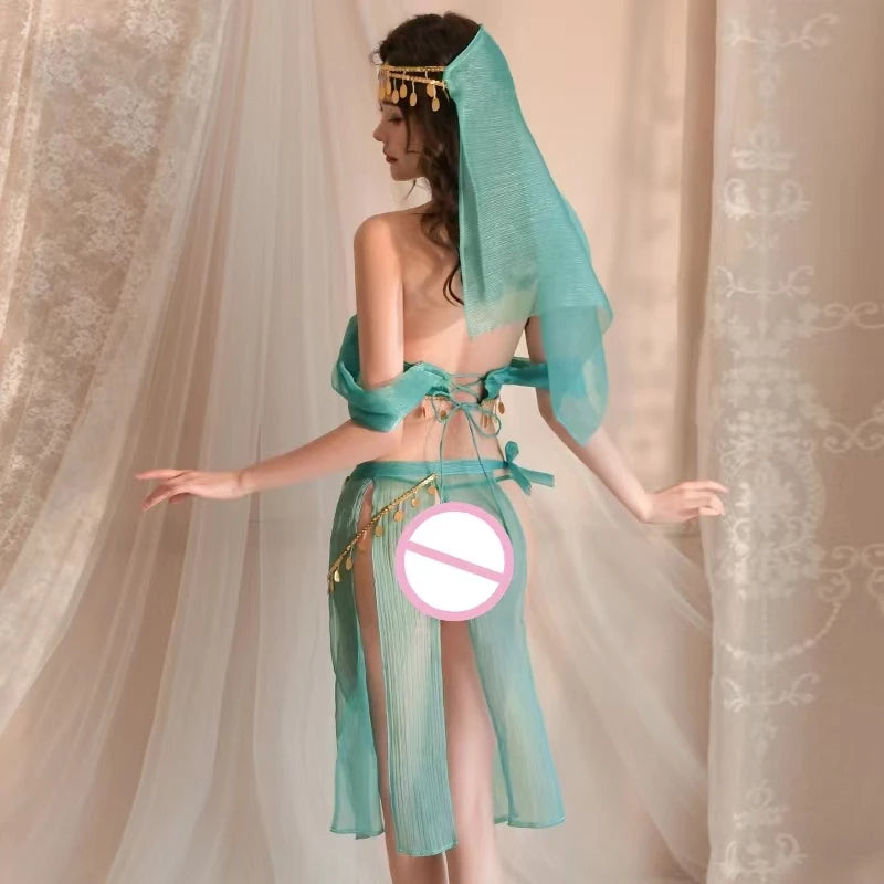 Sexy Dancing Girl Lingerie Suit with Veil and Tied Skirt - Adult Costume