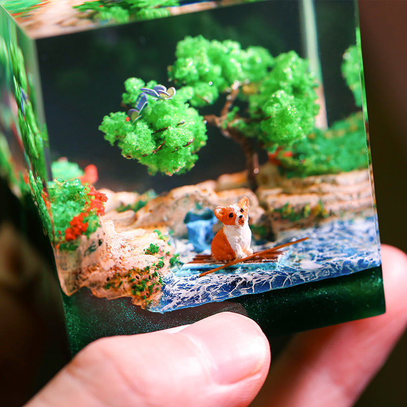Handmade Resin Dog Decor with Flowers and Butterflies - Festive Home Ornament