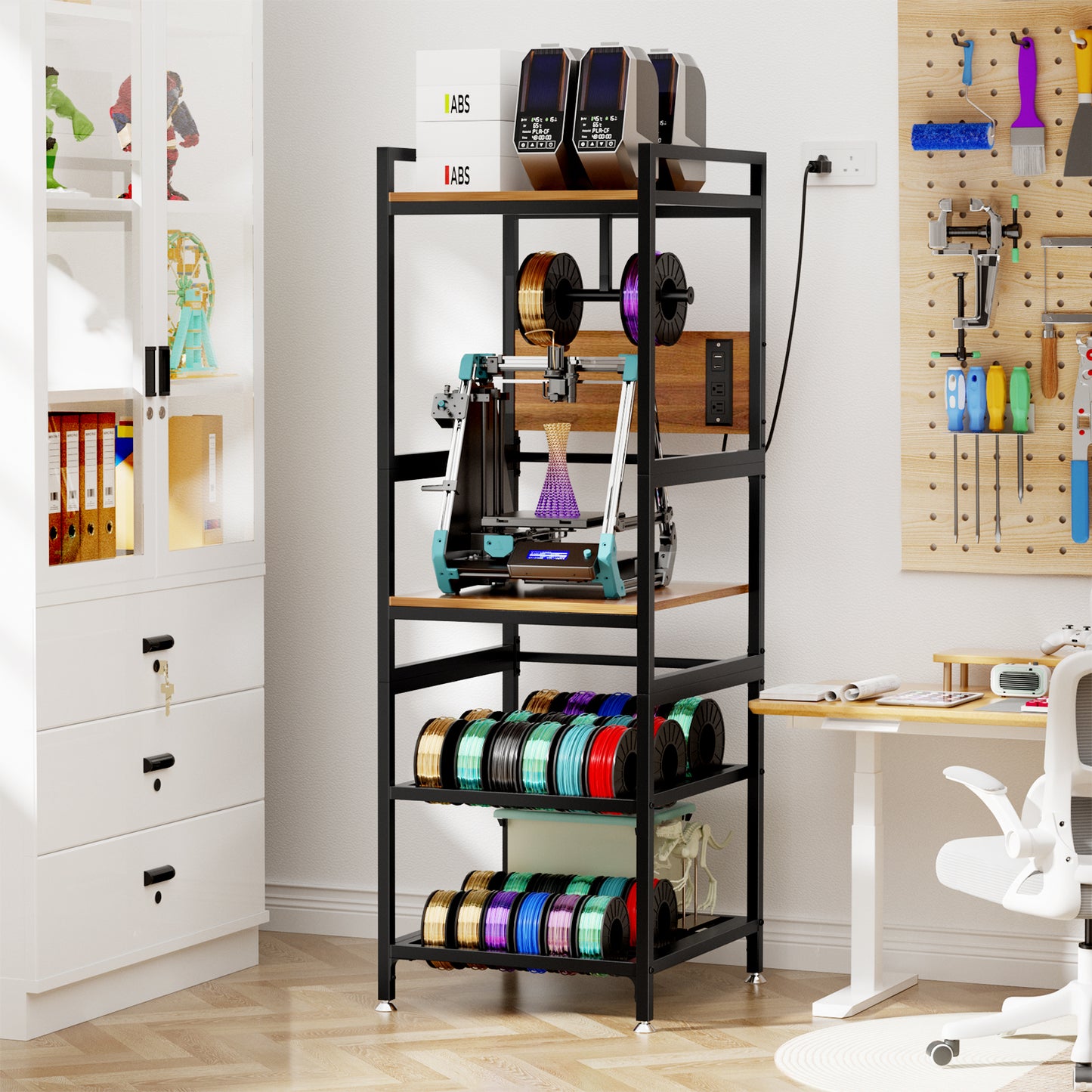 3D Printer Stand with Filament Storage - Heavy-Duty Metal Frame