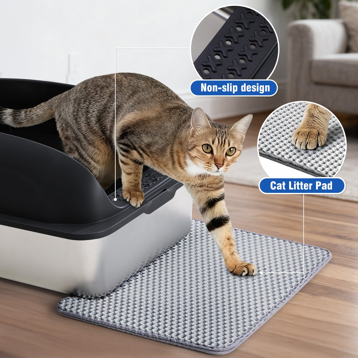 Large Stainless Steel Cat Litter Box with Lid, Odor-Free, Easy to Clean, Includes Scoop & Mat