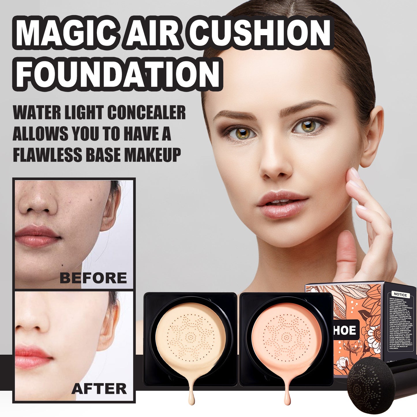 Magic Air Cushion BB Cream for Pores & Brightening - Natural & Ivory