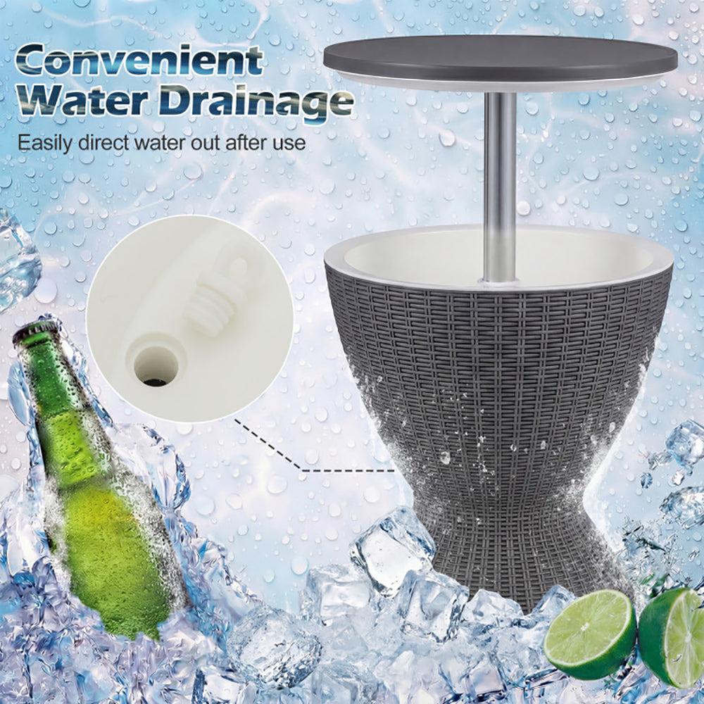 Extendable Outdoor Rattan Bar Table with Ice Cooler - 8 Gallon Capacity