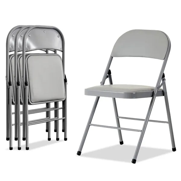 Foldable Steel and PVC Chairs - 4-Pack Gray