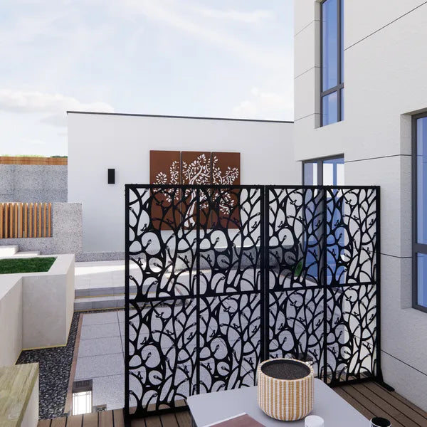 Metal Privacy Screen Divider - Freestanding Decorative Outdoor & Indoor Use