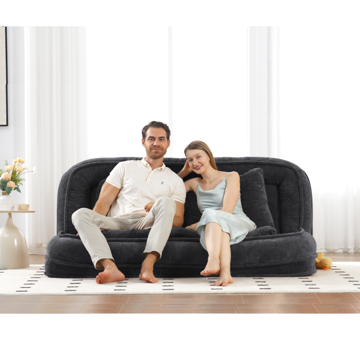 Extra Large Chenille Lazy Sofa Loveseat - Black Dog Bed